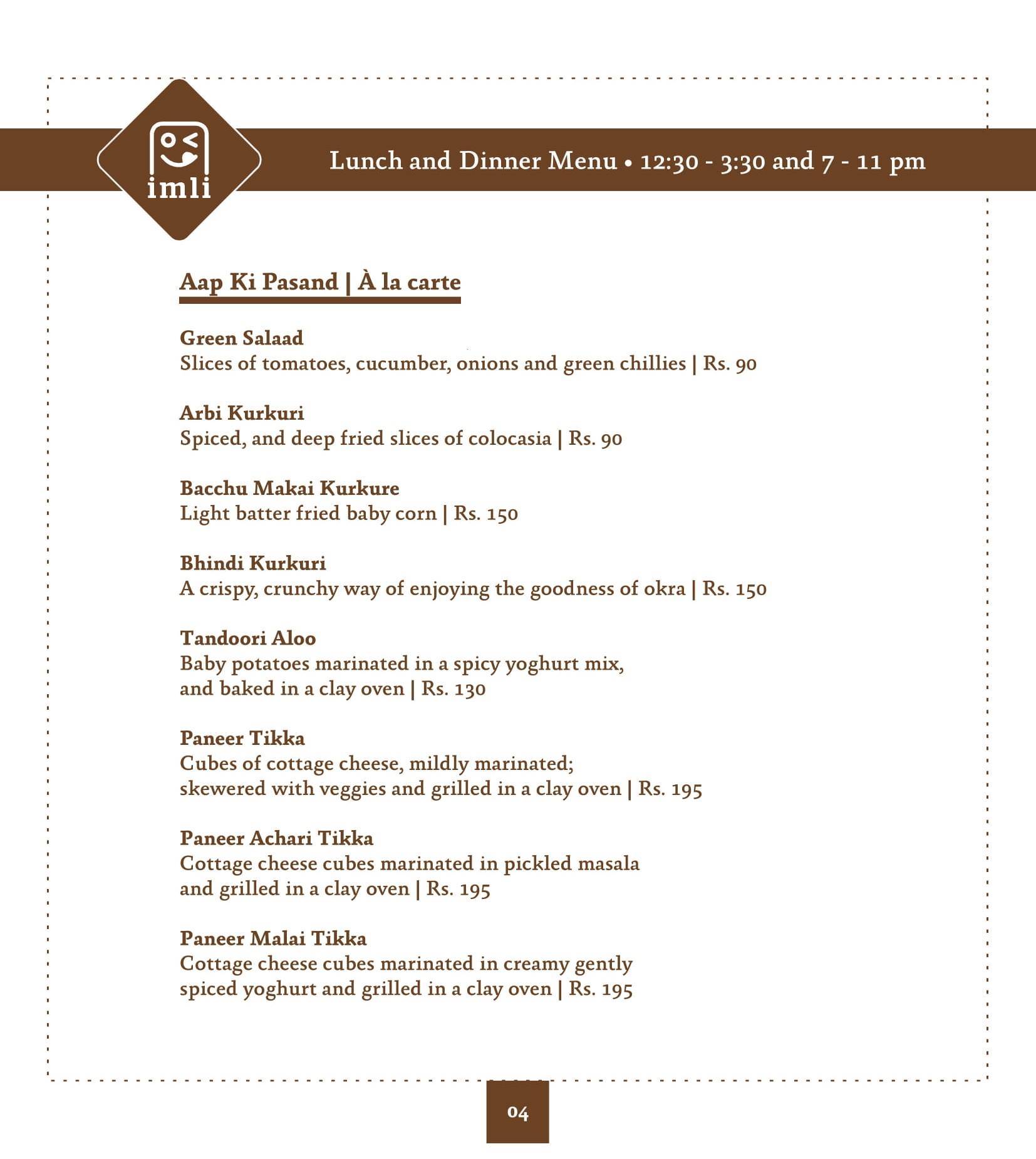 Imli Cafe & Restaurant menu