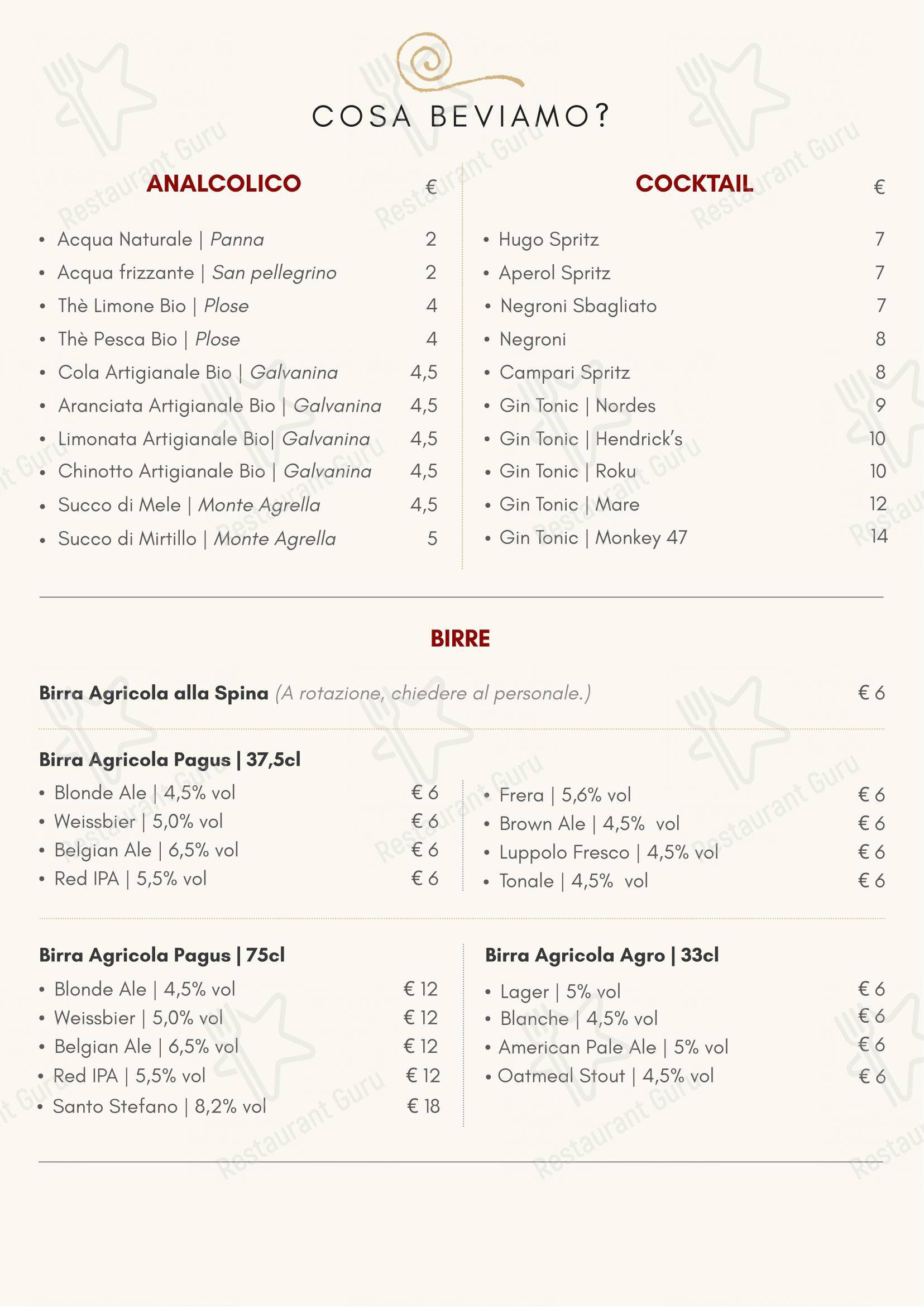 Menu bar per Impastè ristorante