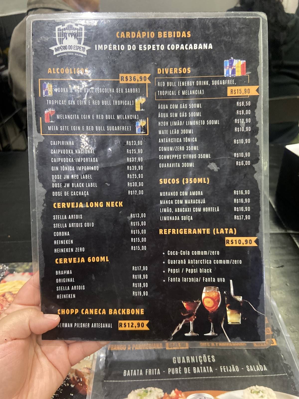 Império do Espeto Copacabana cardápio
