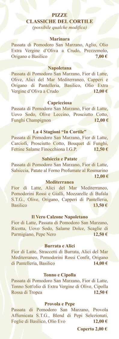 Menu di Il Cortile In Centro Pizza Gourmet 