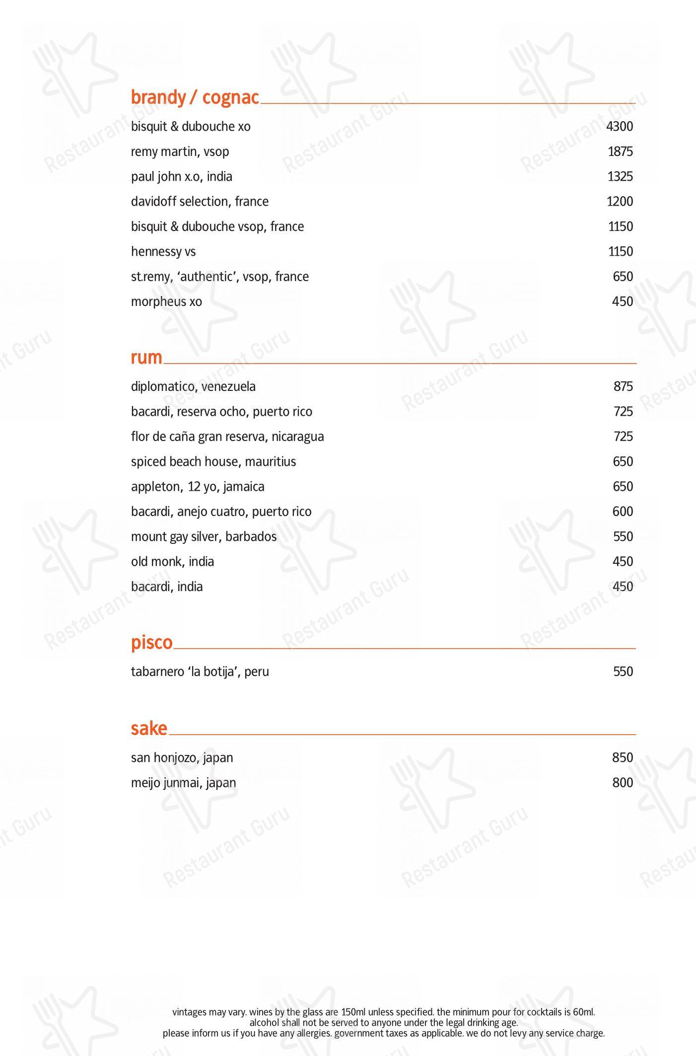 Lunch menu for the Indian Accent restaurant