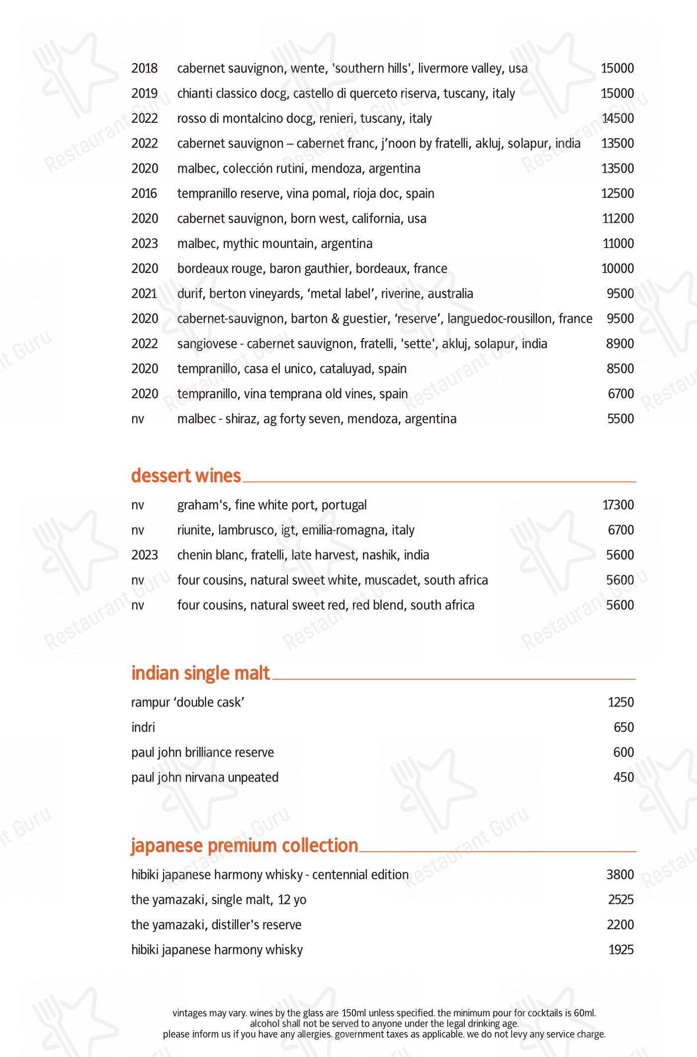 Lunch menu for the Indian Accent restaurant