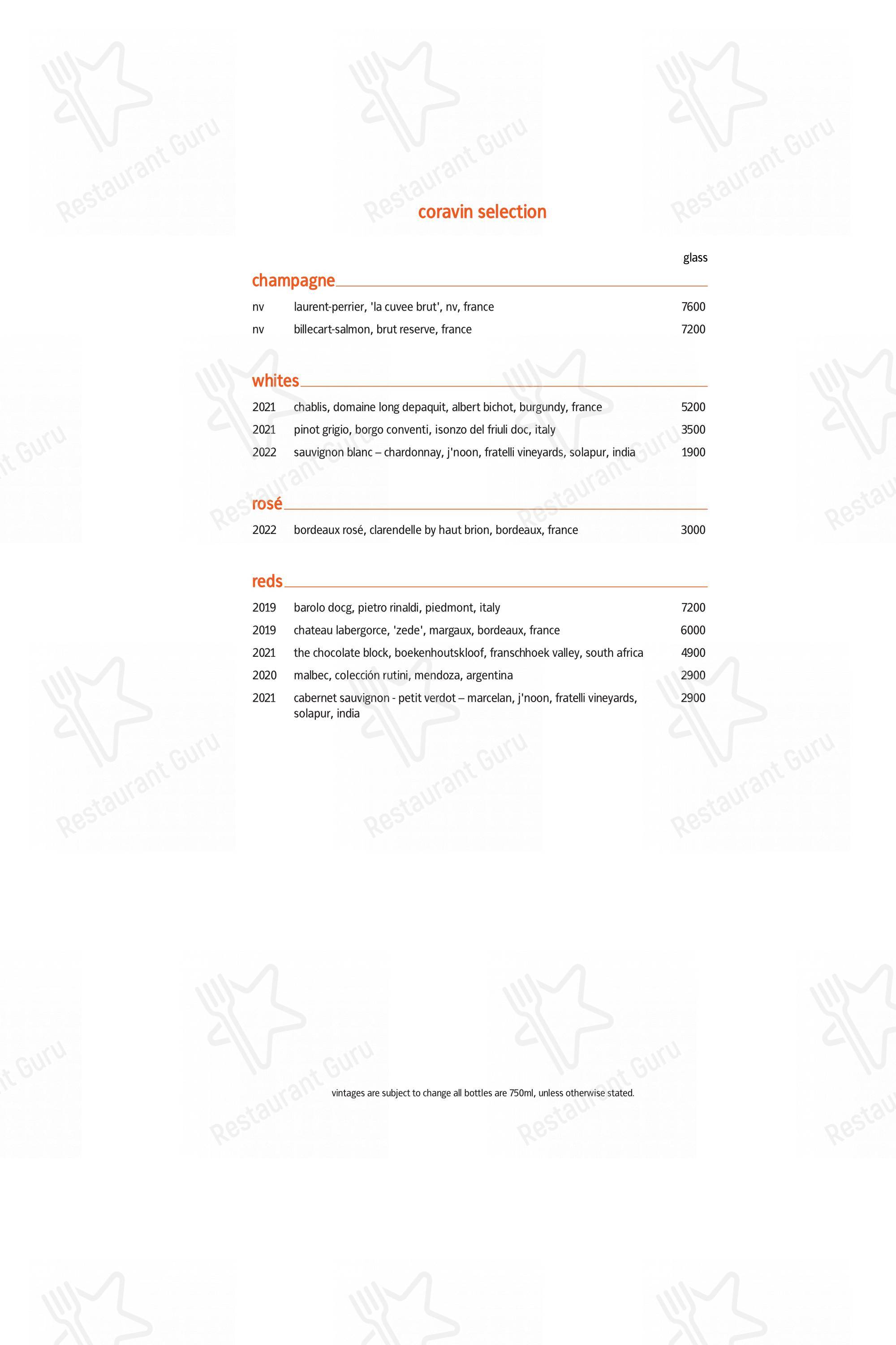 Lunch menu for Indian Accent in New Delhi
