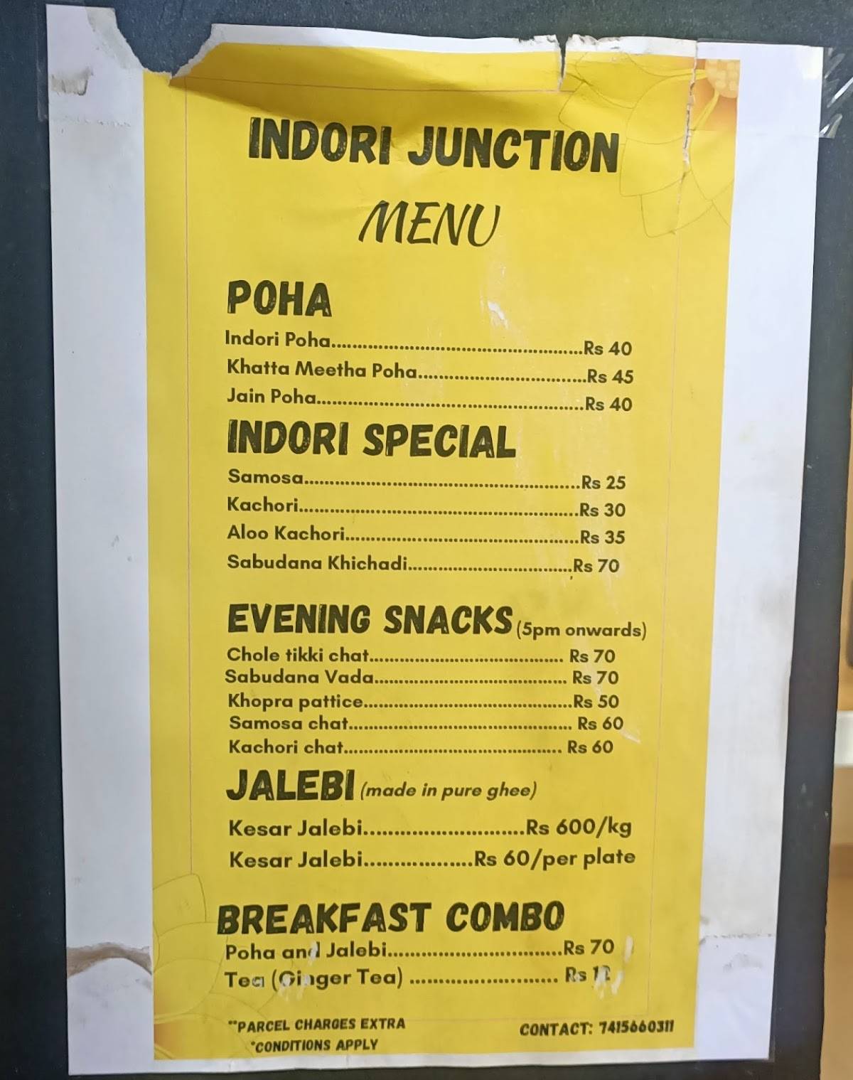 Indori Junction menu