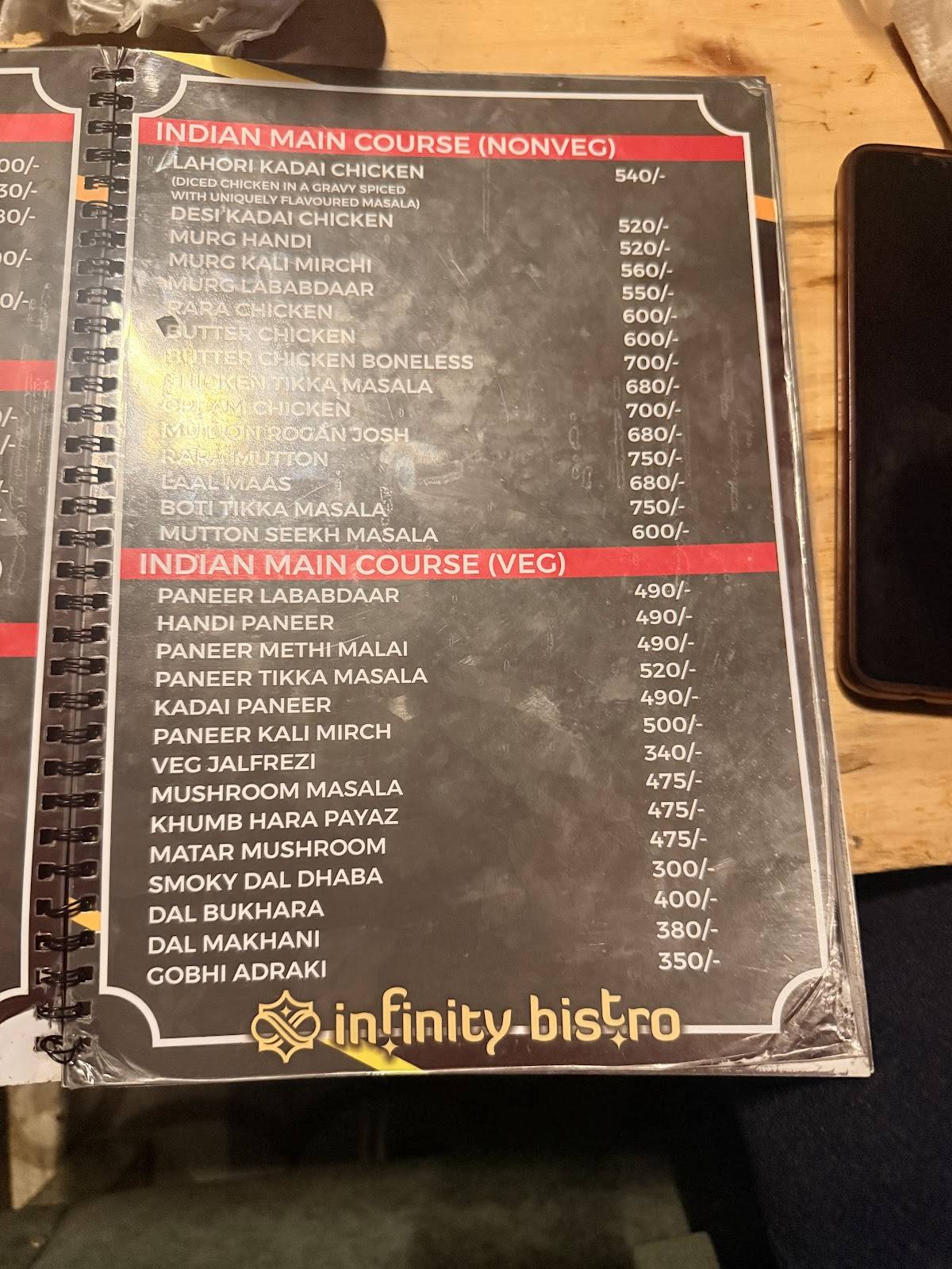 Infinity Bistro menu
