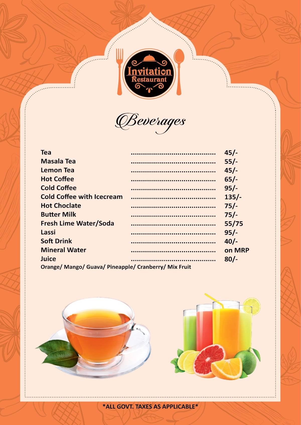 Invitation Restaurant menu