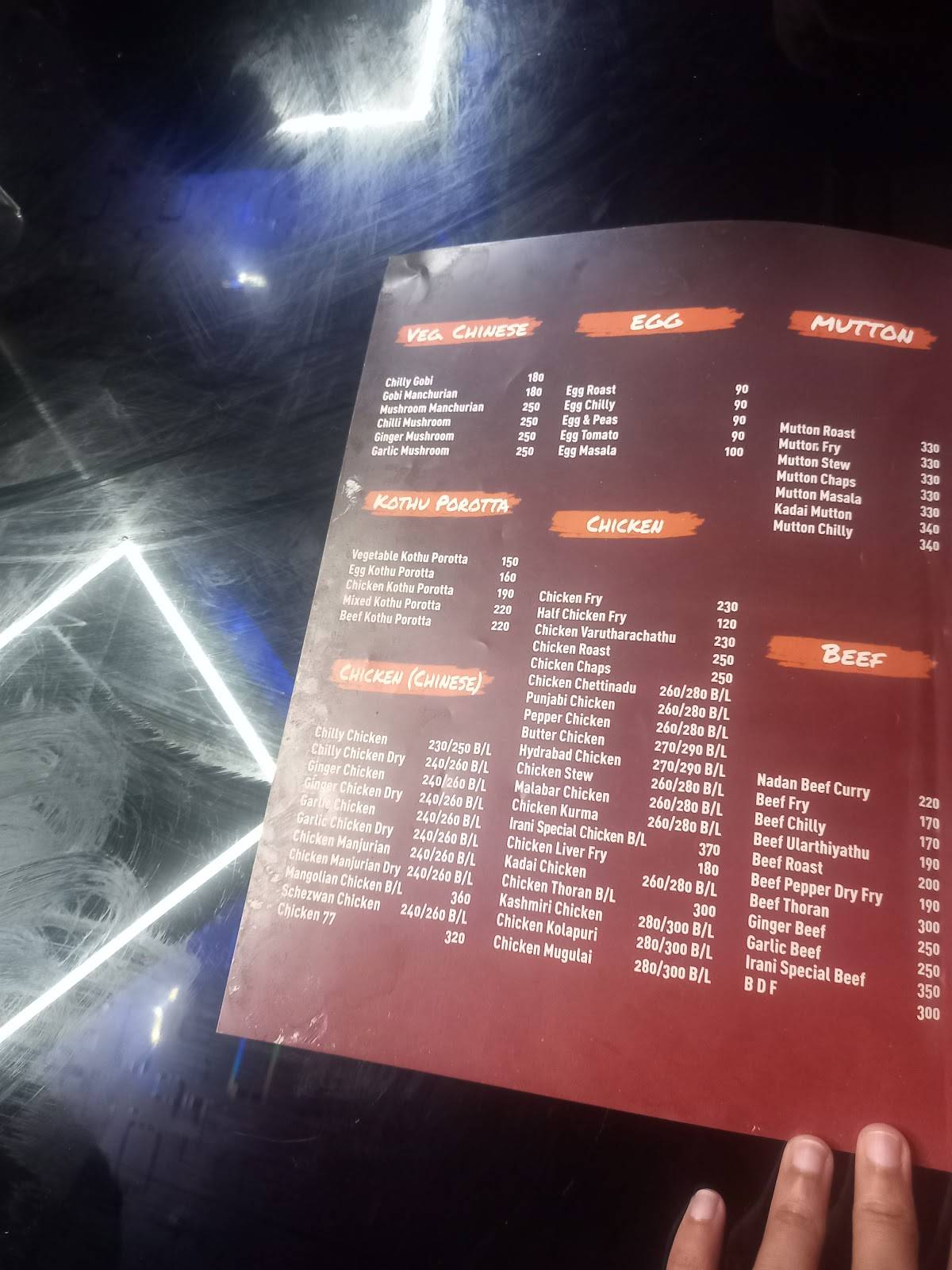 Irani Restaurant menu
