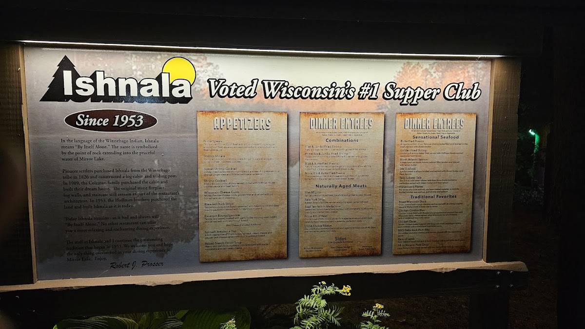 Menu at Ishnala Supper Club, Lake Delton, S2011 Ishnala Rd