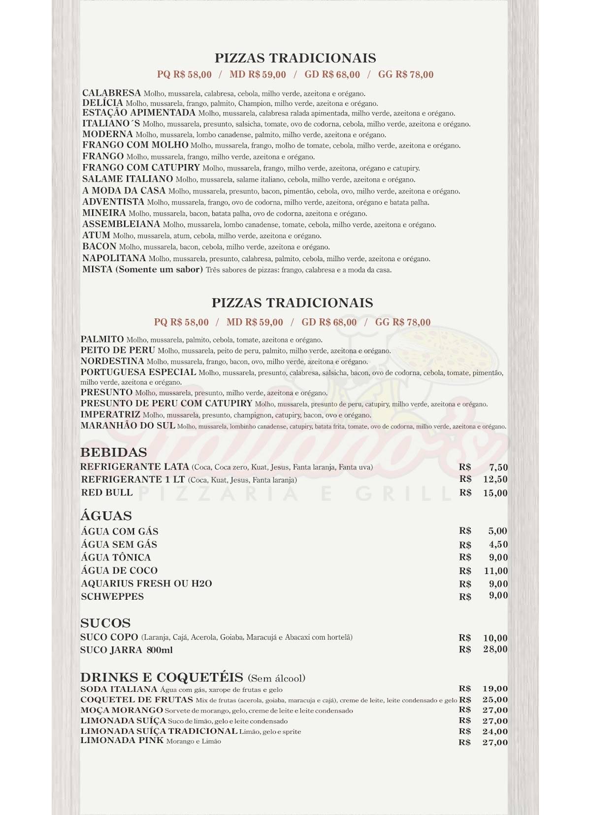 Italianos Pizzaria e Restaurante cardápio