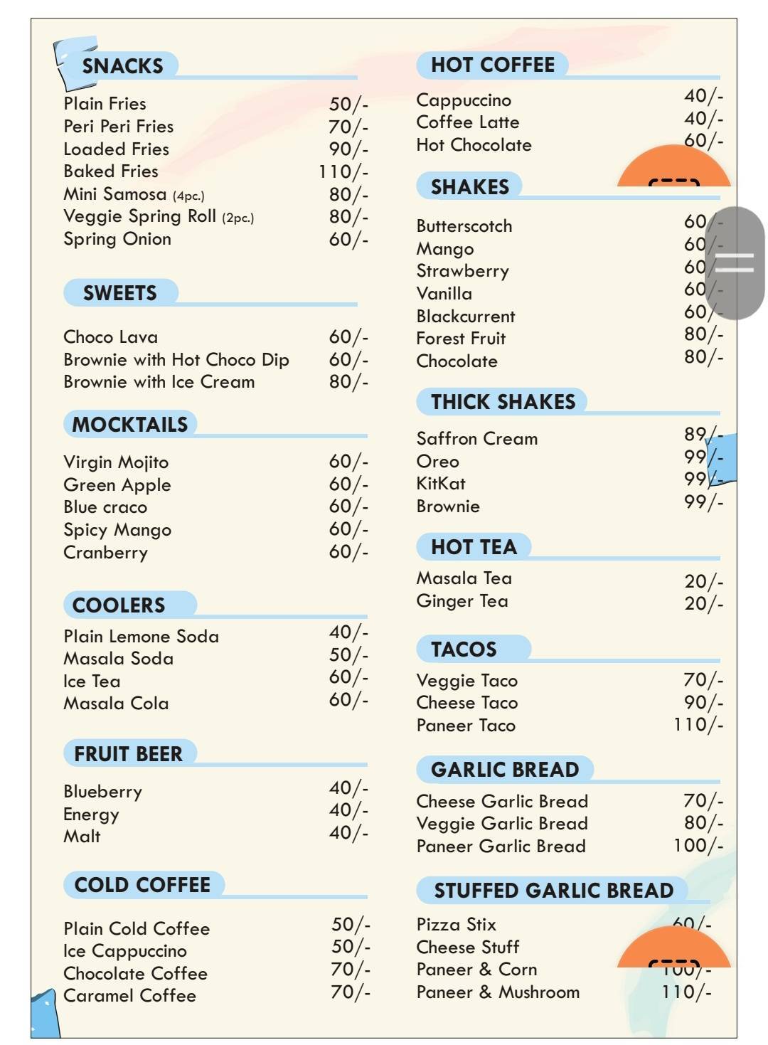 It's cafe menu
