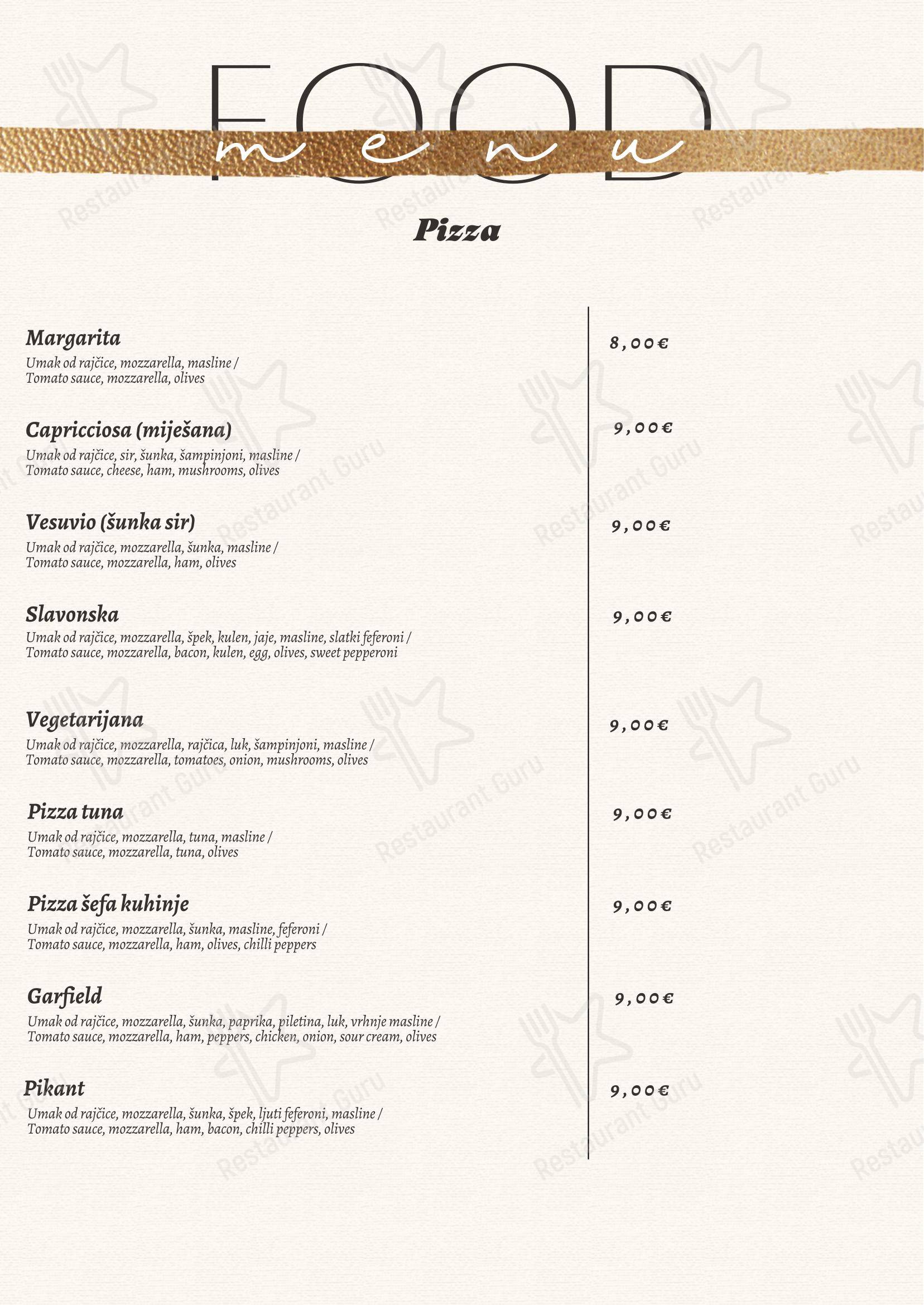 菜单 per Izletiste Petek / Restoran Garfield ristorante