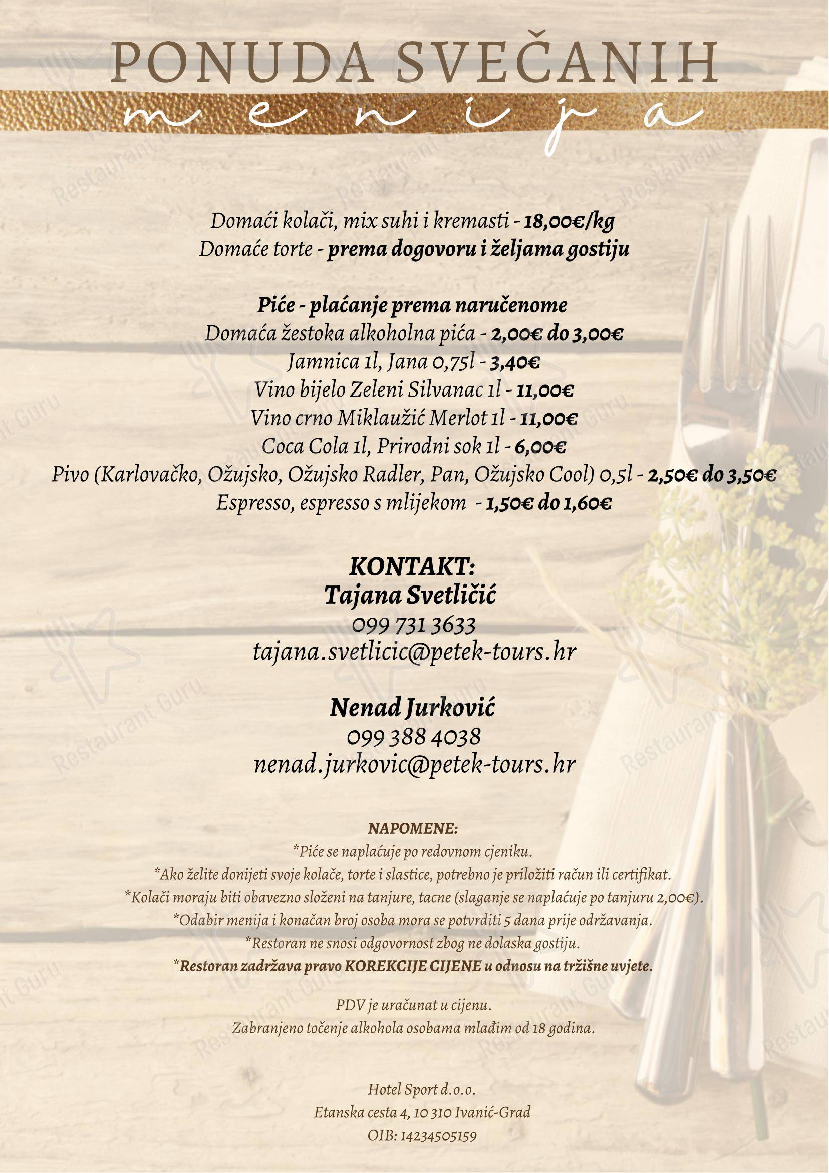 Izletiste Petek / Restoran Garfield in Ivanić-Grad - Menu bar