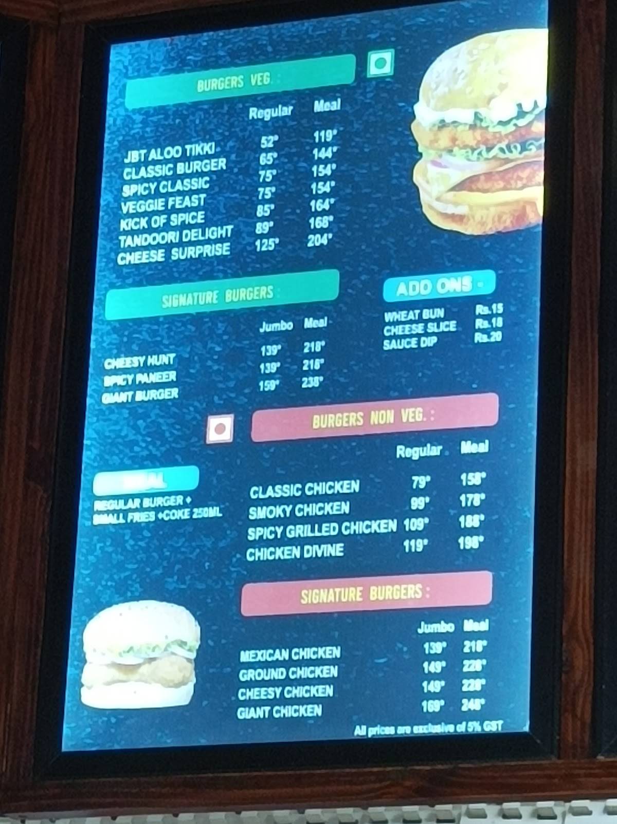 JBT Jaipur burger truck by Harsh Meena menu