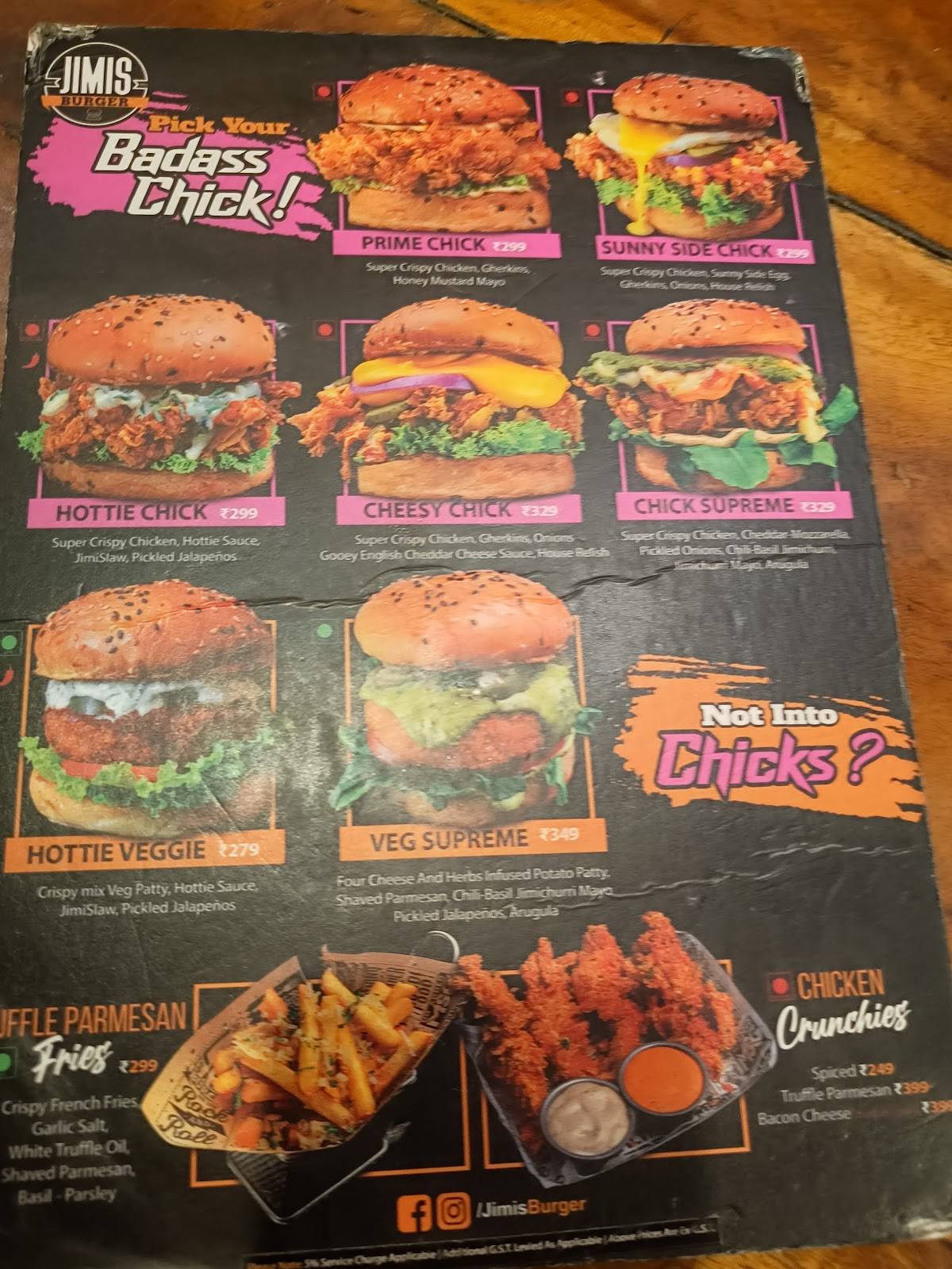 JIMIS BURGER - Vashi menu