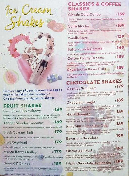 Baskin Robbins - Ice Cream Desserts menu
