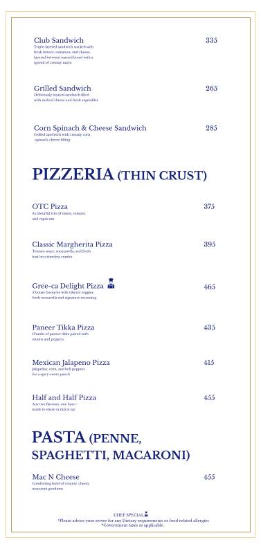 Gree ca Cafe Rooftop menu