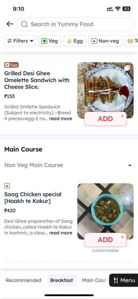 YUMMY FOOD menu