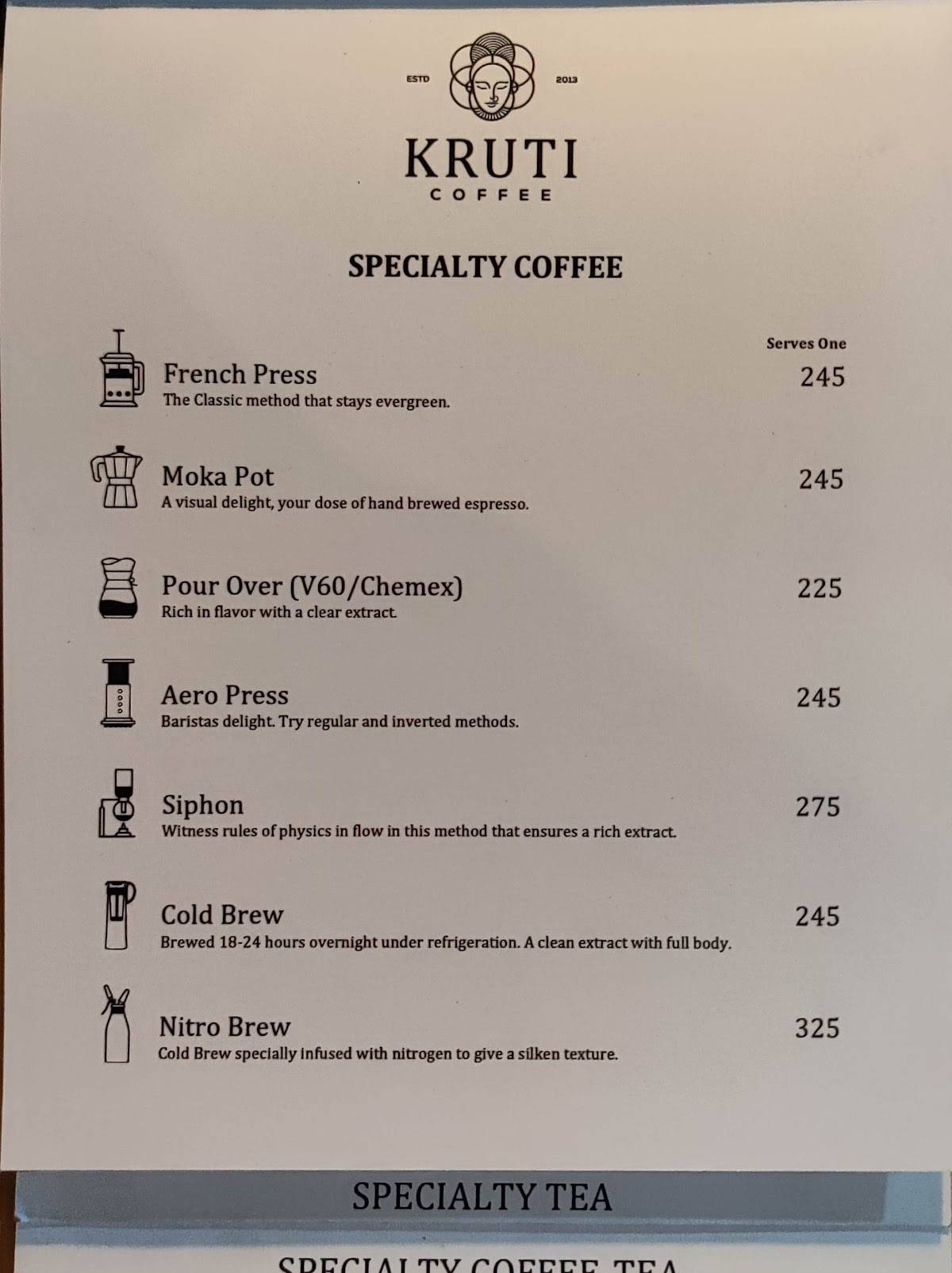 Kruti Coffee menu