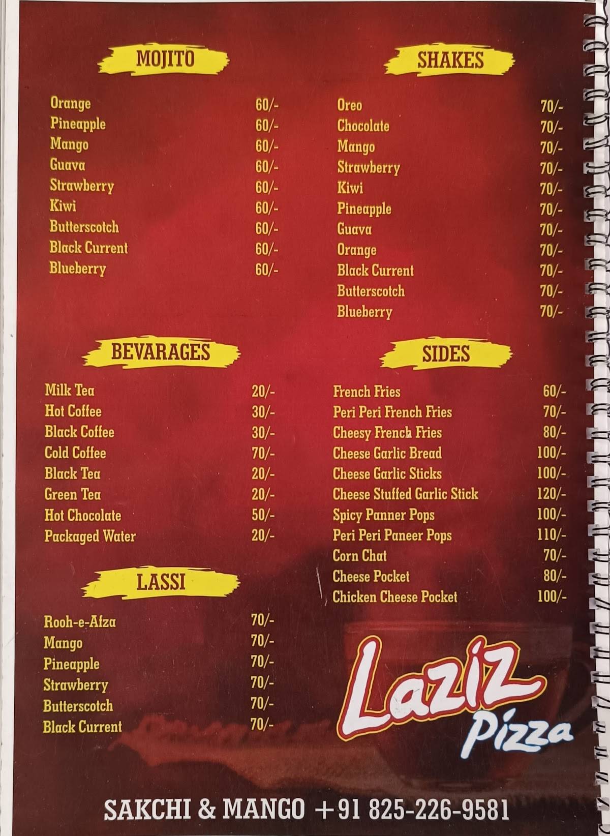 Laziz Pizza menu