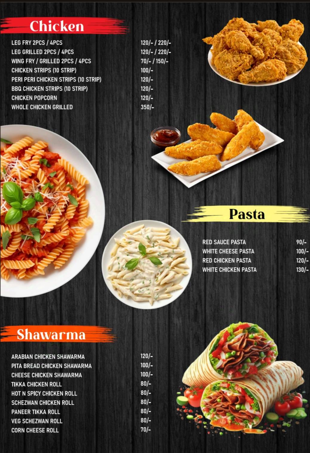 Pizza weds burger menu