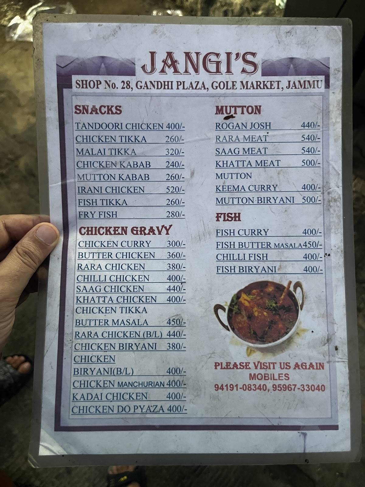 Jangi's Restaurant menu
