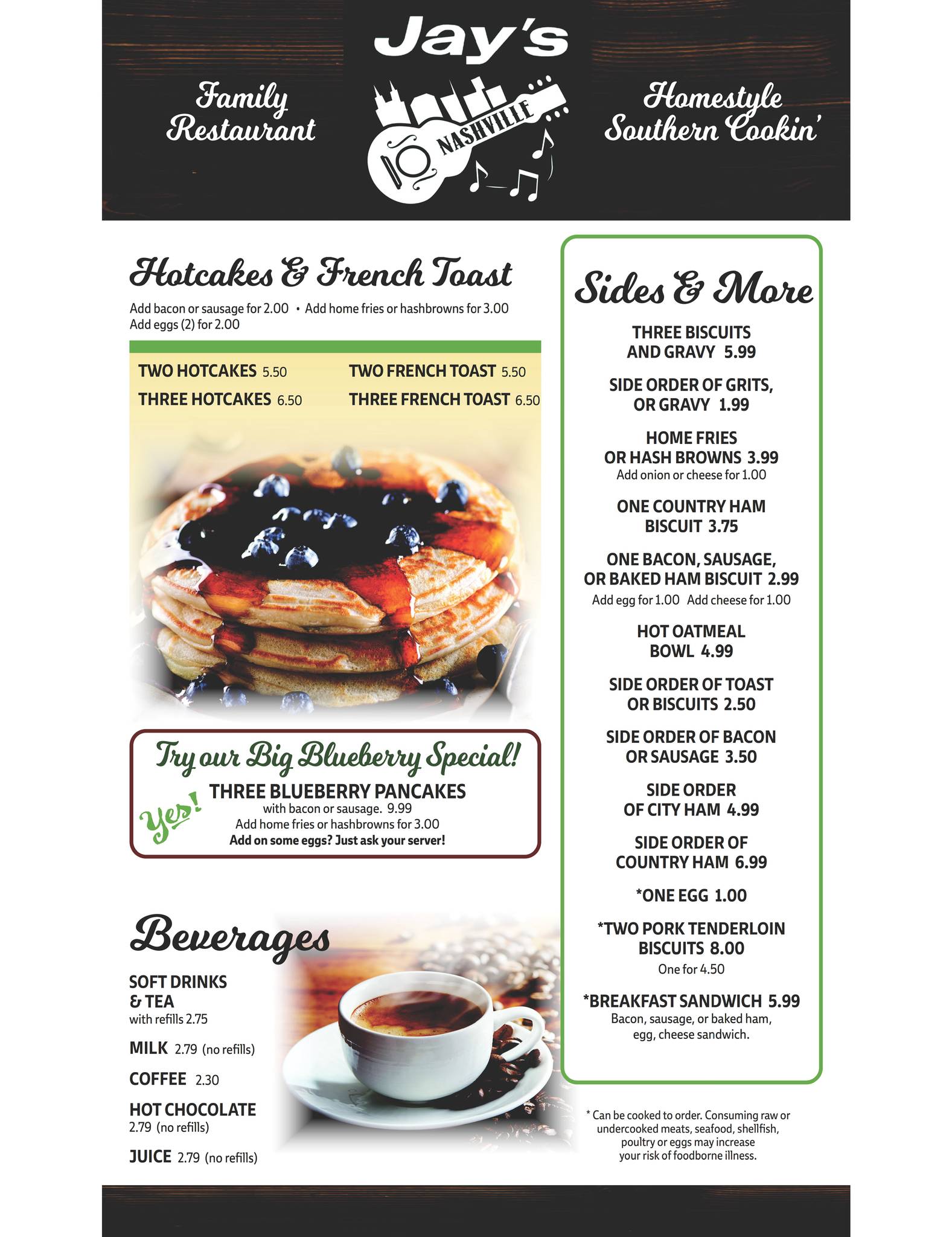 Menu at Jay's Family Restaurant, LLC, Nashville