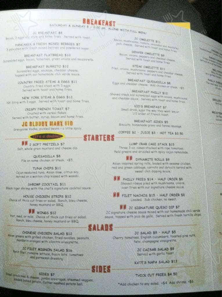 Menu at John Cutter restaurant, Las Vegas, W Charleston Blvd 110