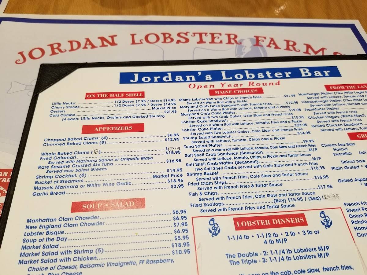 Menu at Jordan Lobster Farms restaurant, Island Park