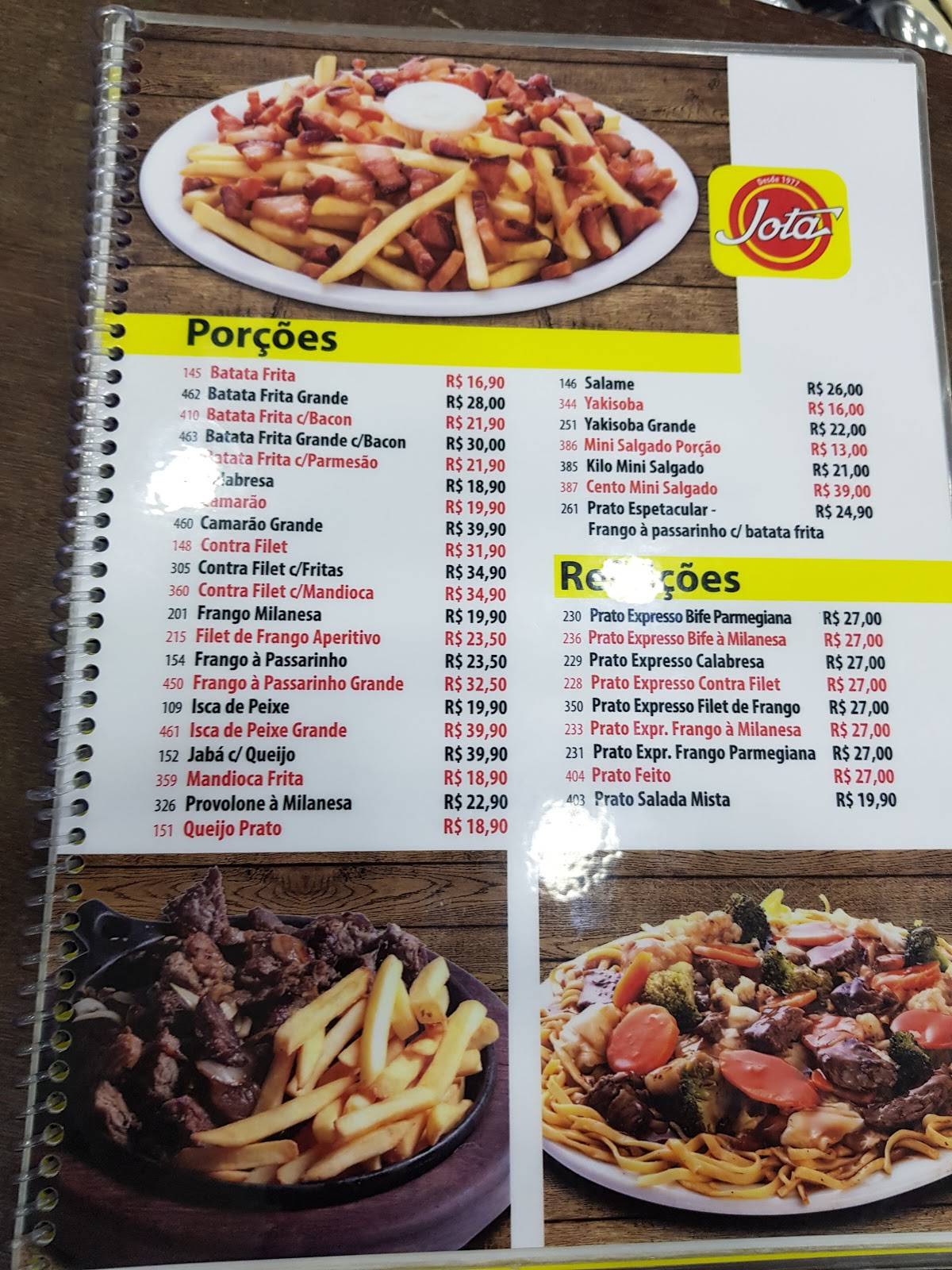 Jota Restaurante cardápio