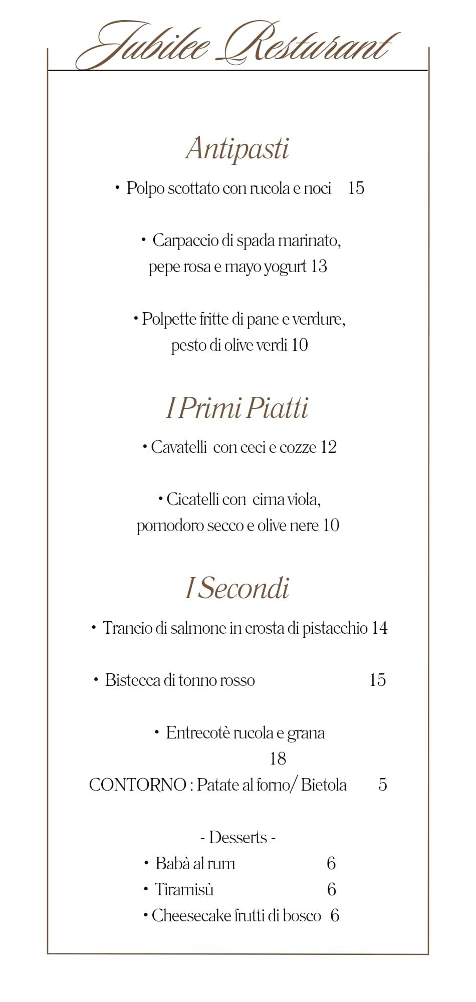 Menu di Jubilee 