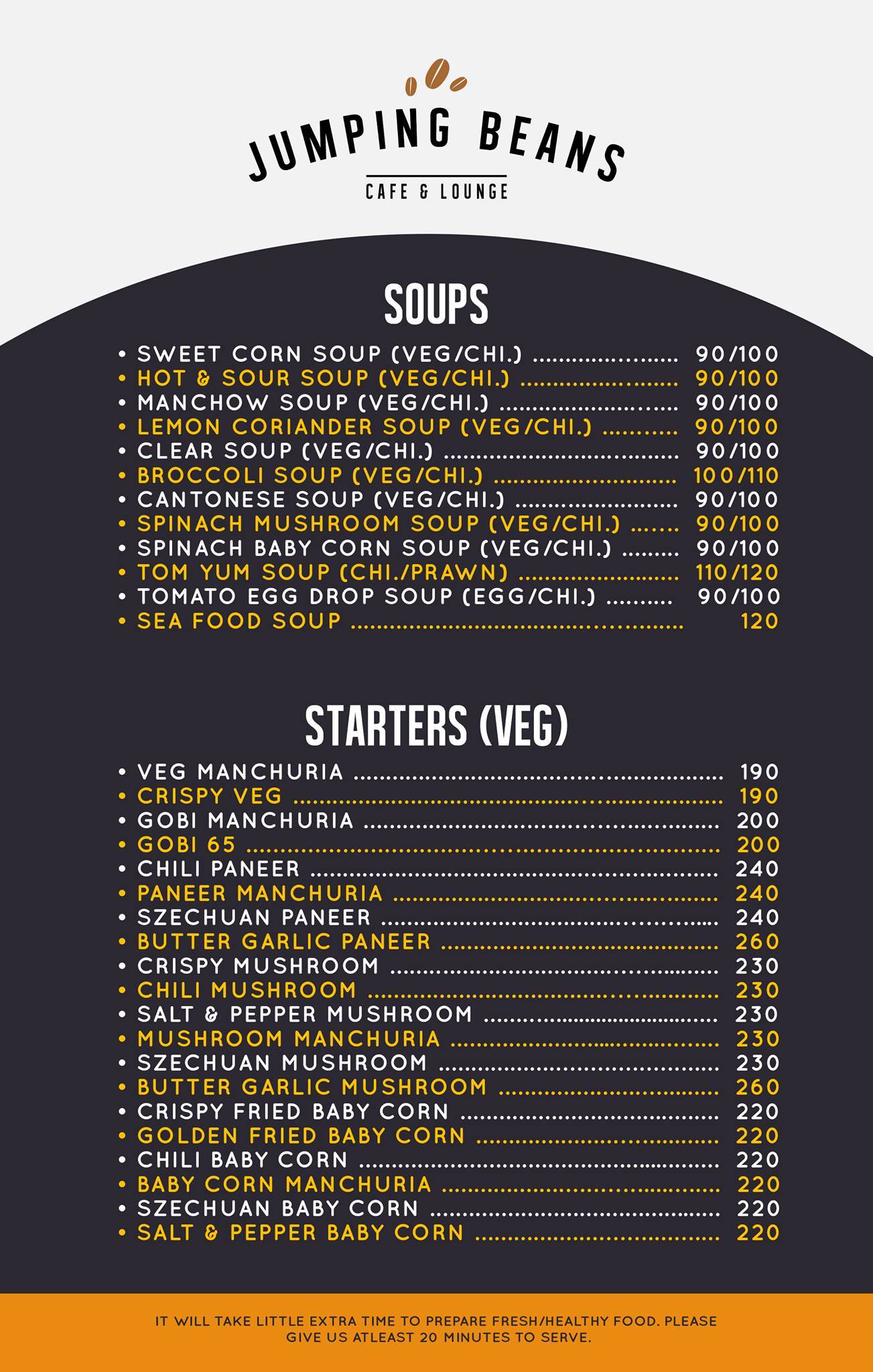 Jumping Beans menu