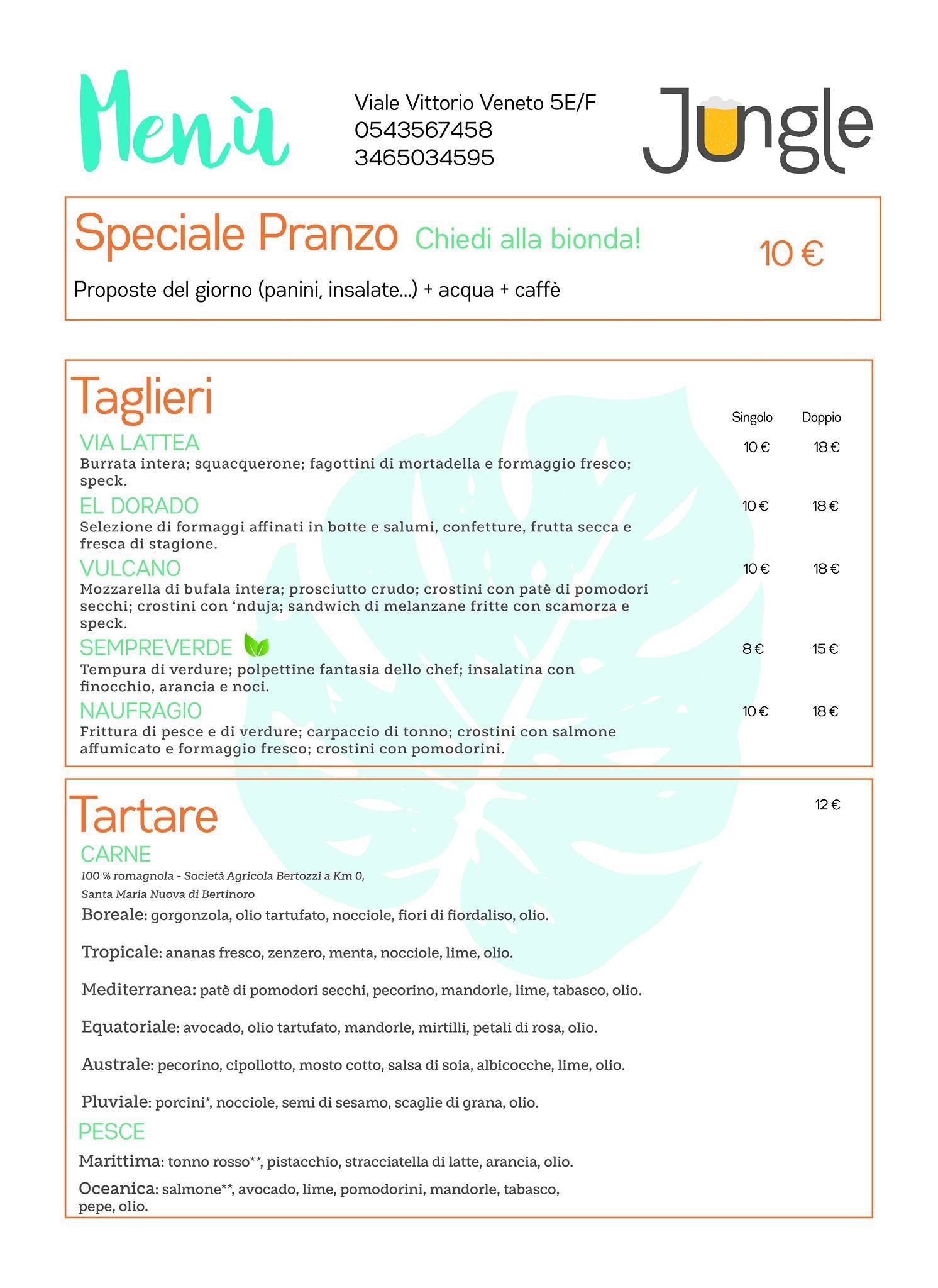 Menu di Jungle Forlì - Craft Beer, Food Drink 