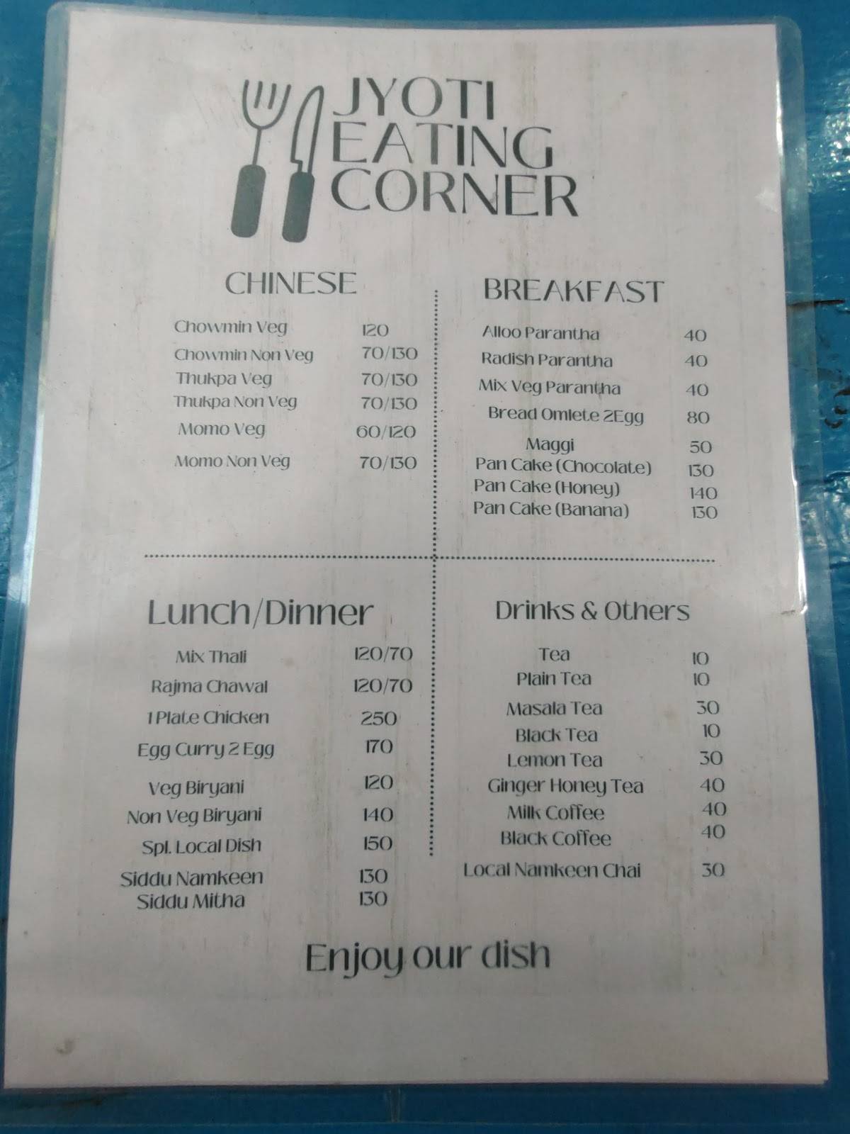 Jyoti Eating Corner menu