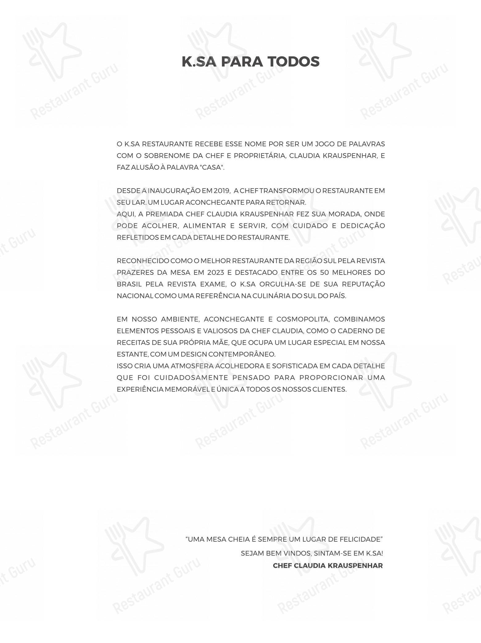 K.sa Restaurante - Menu