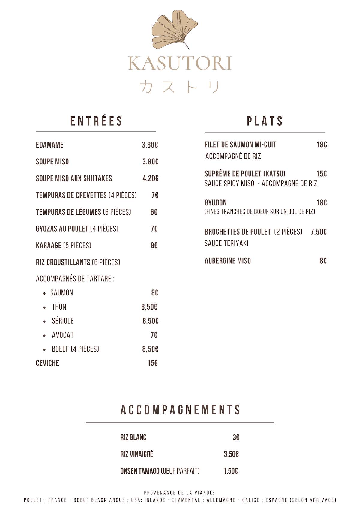 Menu de KASUTORI