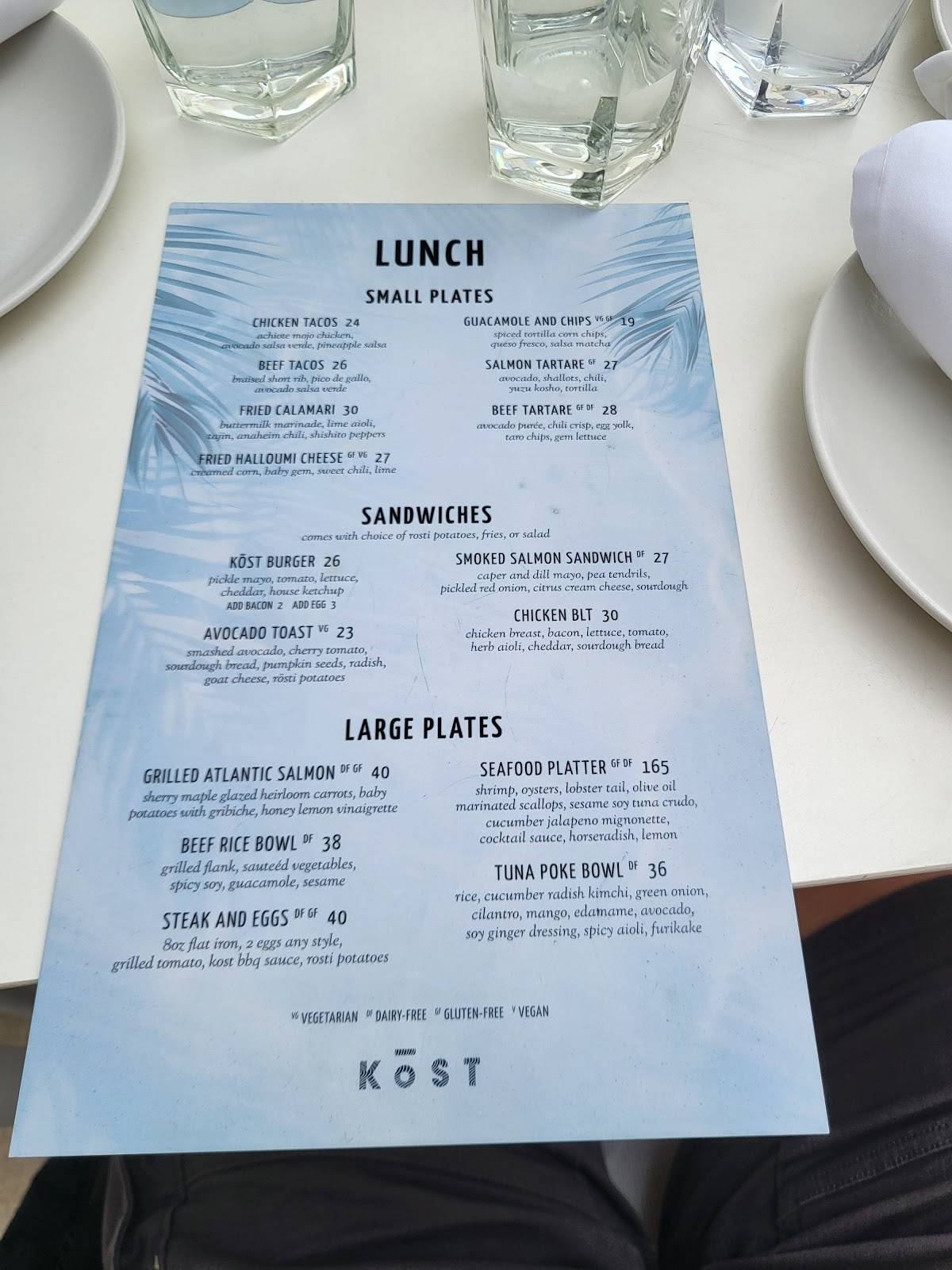 Menu de KŌST