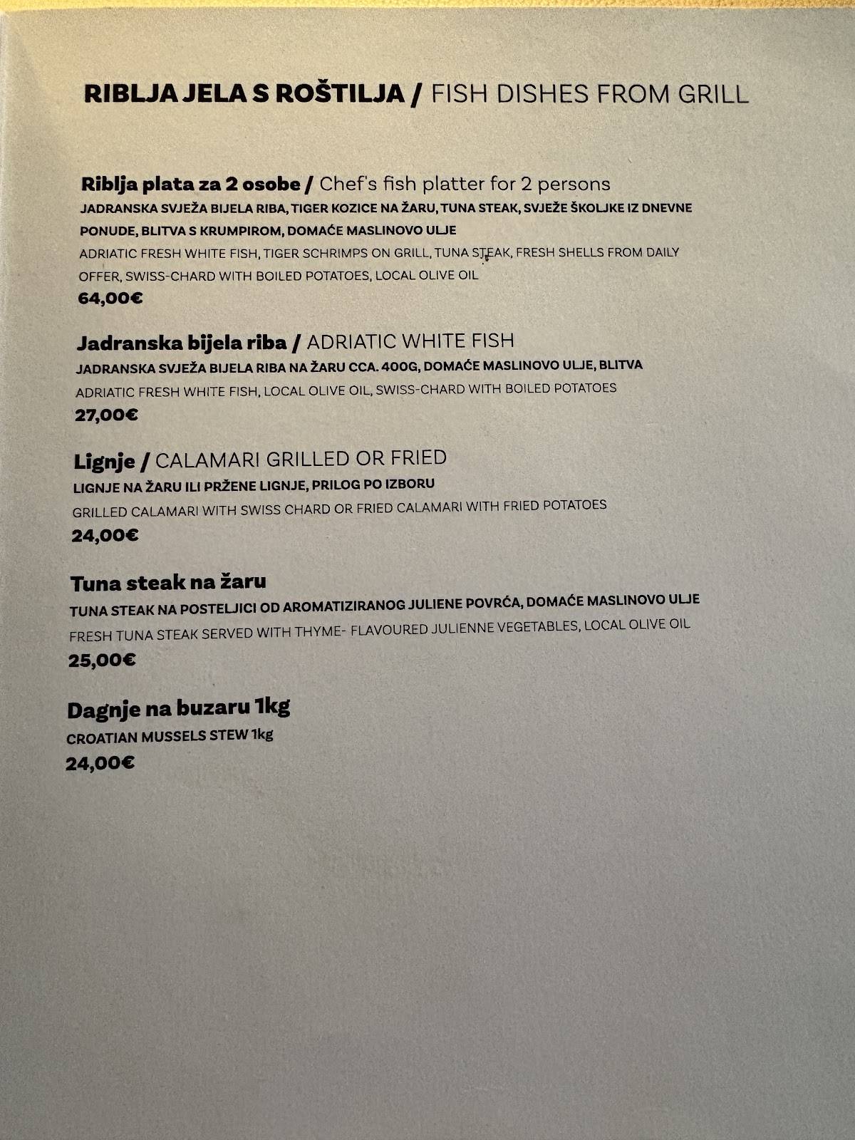 Menu di Kaleta 