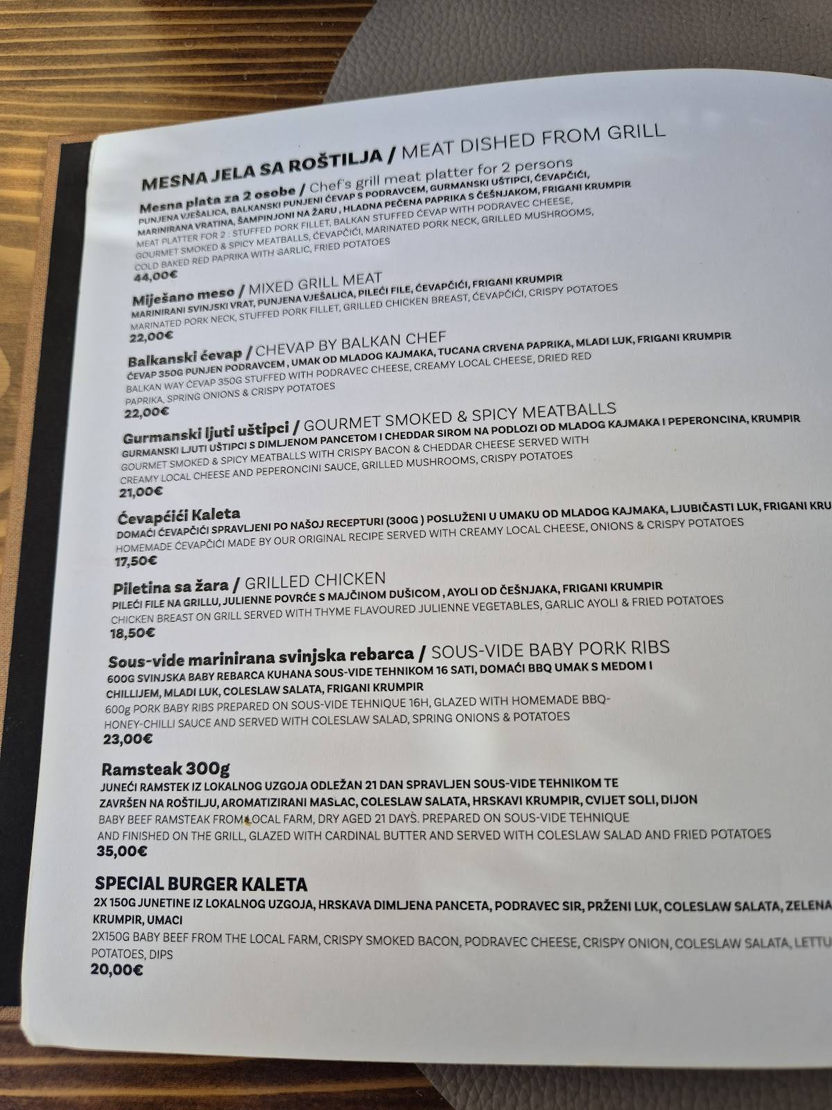 Menu di Kaleta 