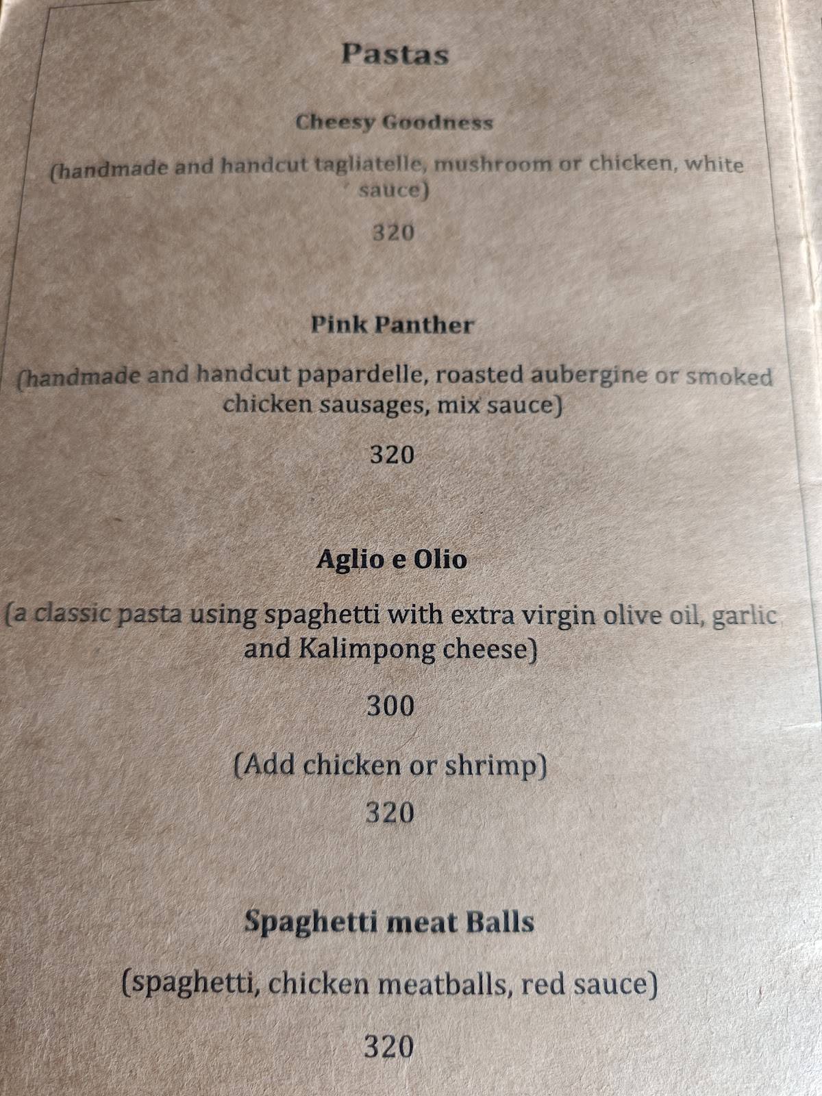 Art Cafe menu