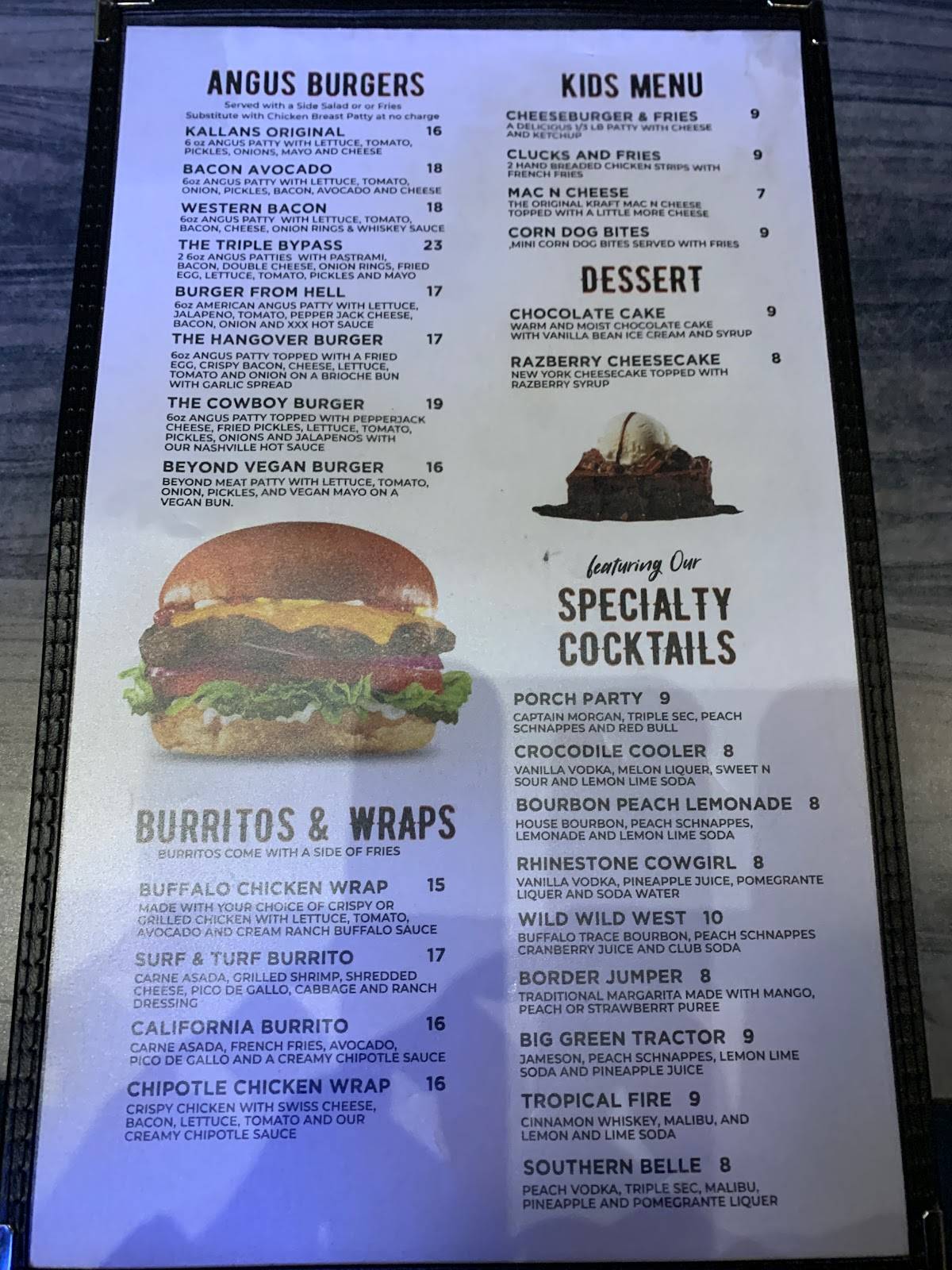 Menu at Kallans Bar And Grill, Big Bear