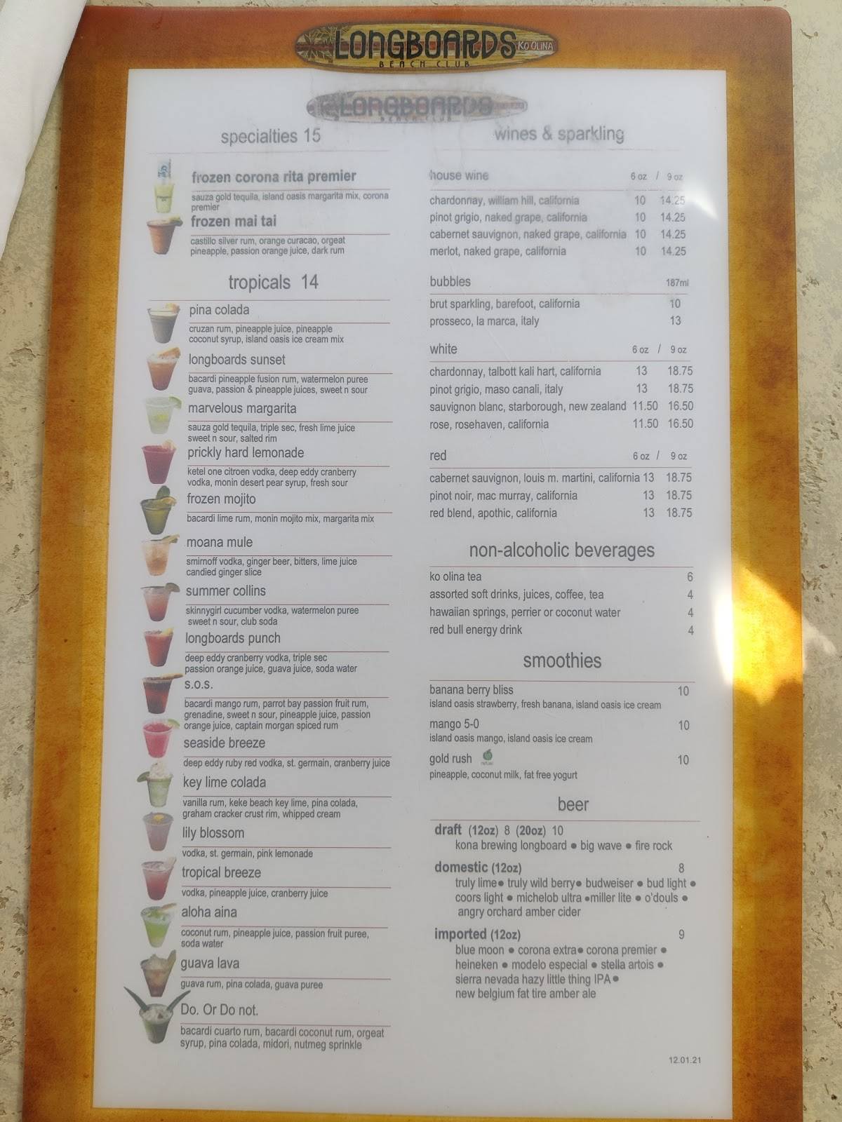 Menu at Longboards pub & bar, Kapolei