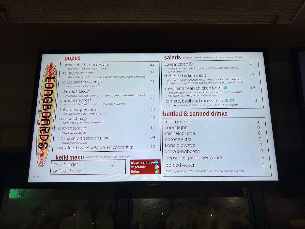 Menu at Longboards pub & bar, Kapolei