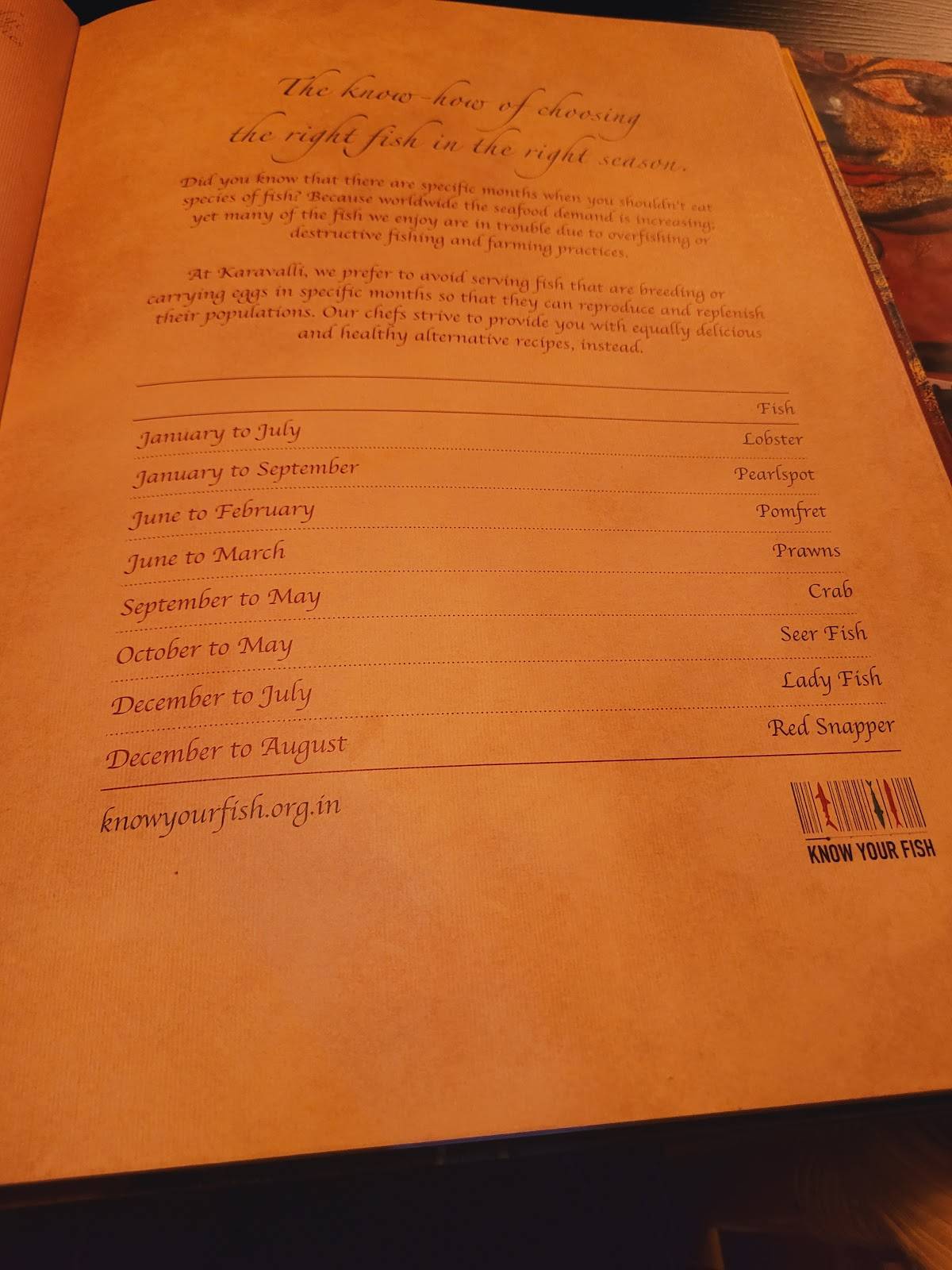 Karavalli - Vivanta Bengaluru, Residency Road menu