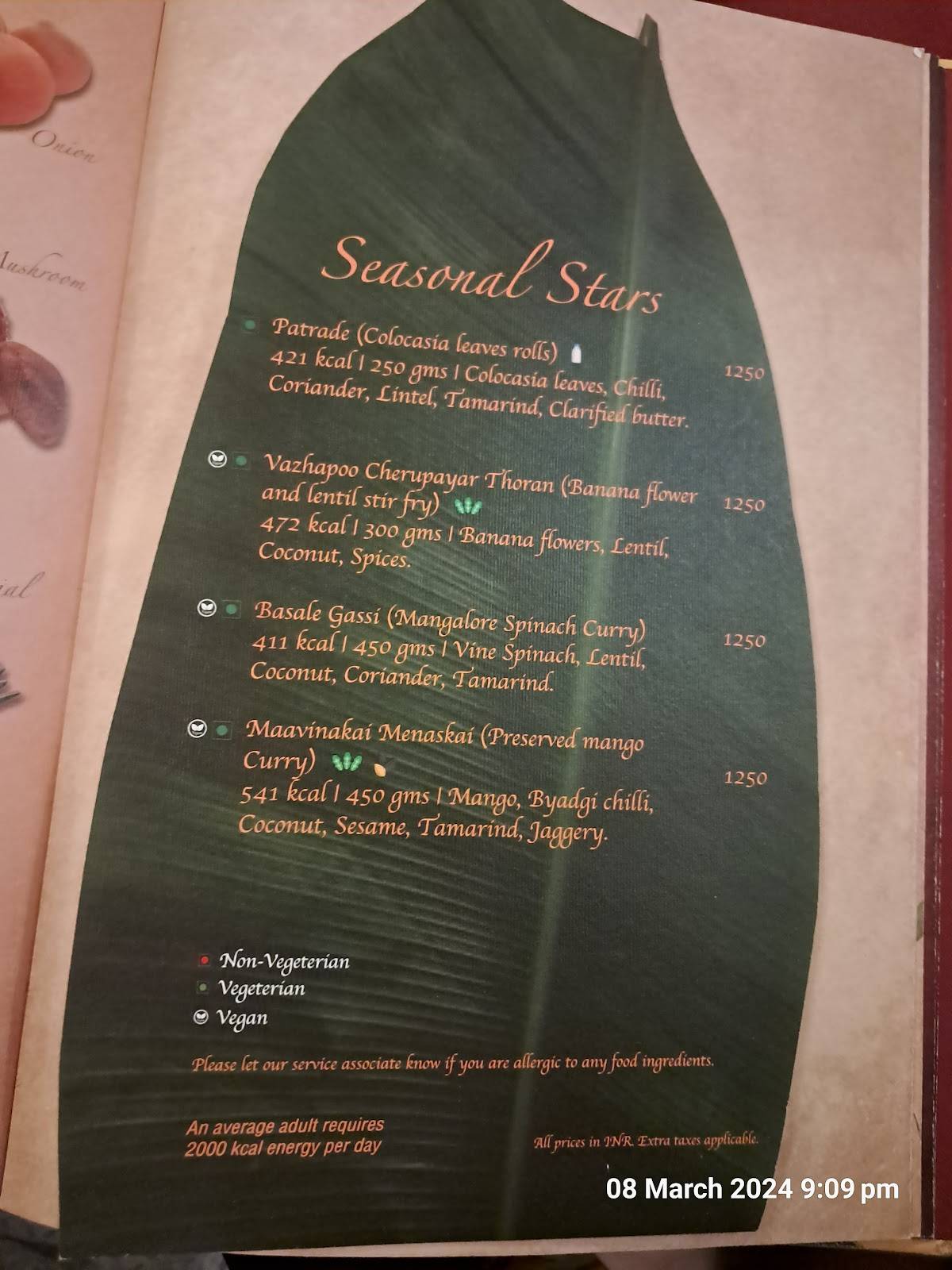 Karavalli - Vivanta Bengaluru, Residency Road menu