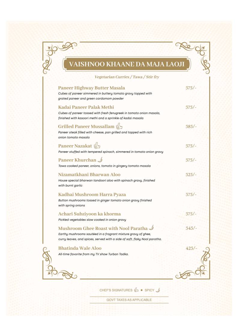 Karigari Restaurant, Bengaluru menu