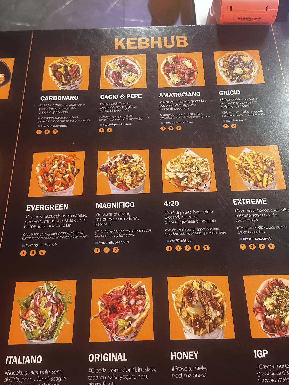 Menu di KebHub Roma 