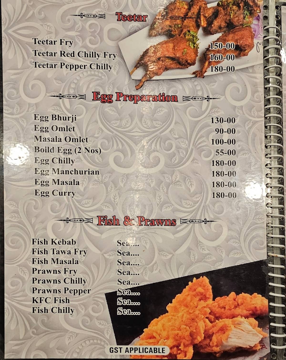 KHANS RESTAURANT menu
