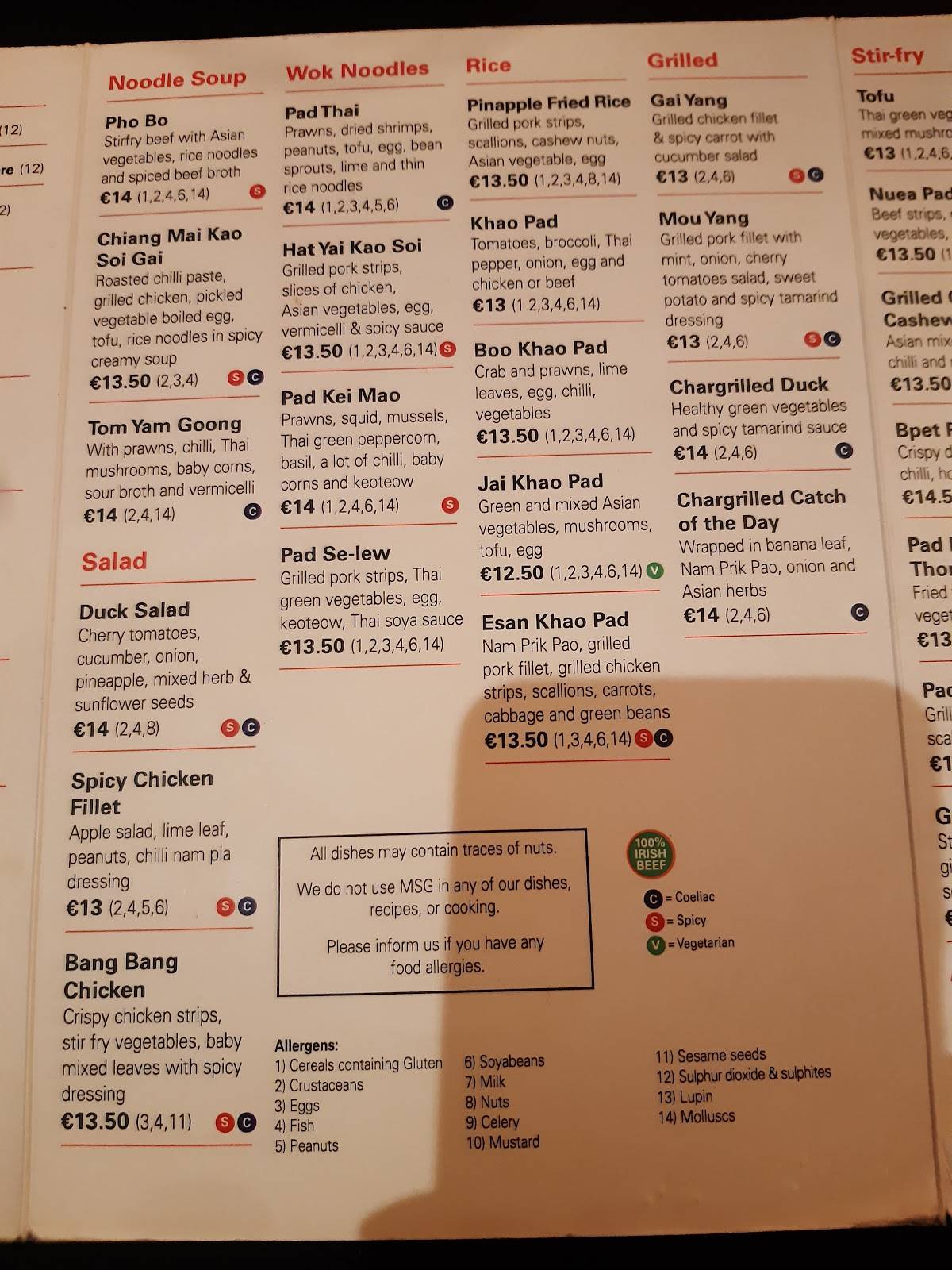 Menu at Khao Asian Street Food restaurant, Killarney