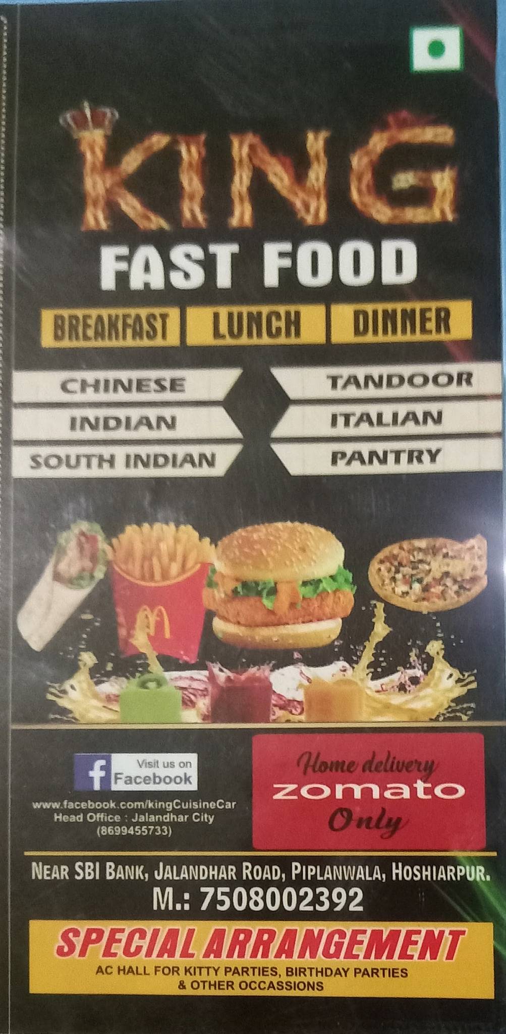 King Fast Food menu
