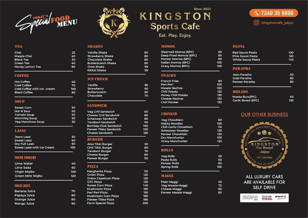 Kingston Sports Cafe And Billiards Club menu